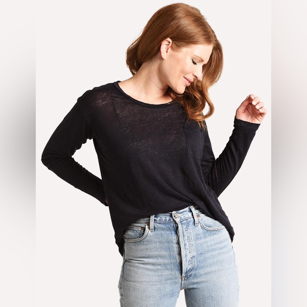 Anthropologie STARK X 100% Linen Long Sleeve Tee w/ Pocket